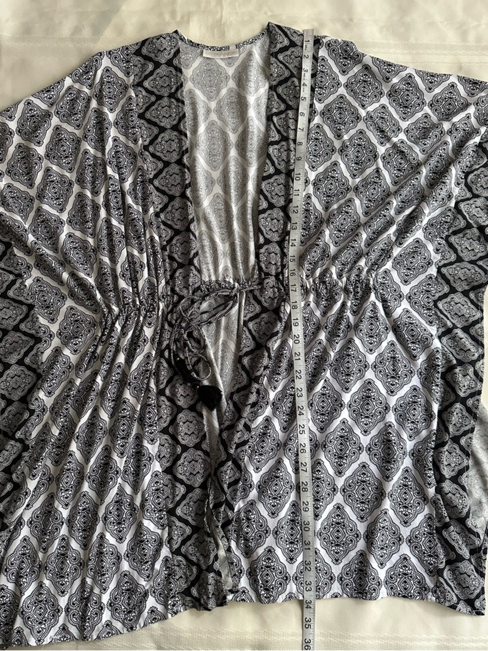 La Blanca Black & White Geo Tie-Front Swim Coverup with Tassels - Picture 9 of 11